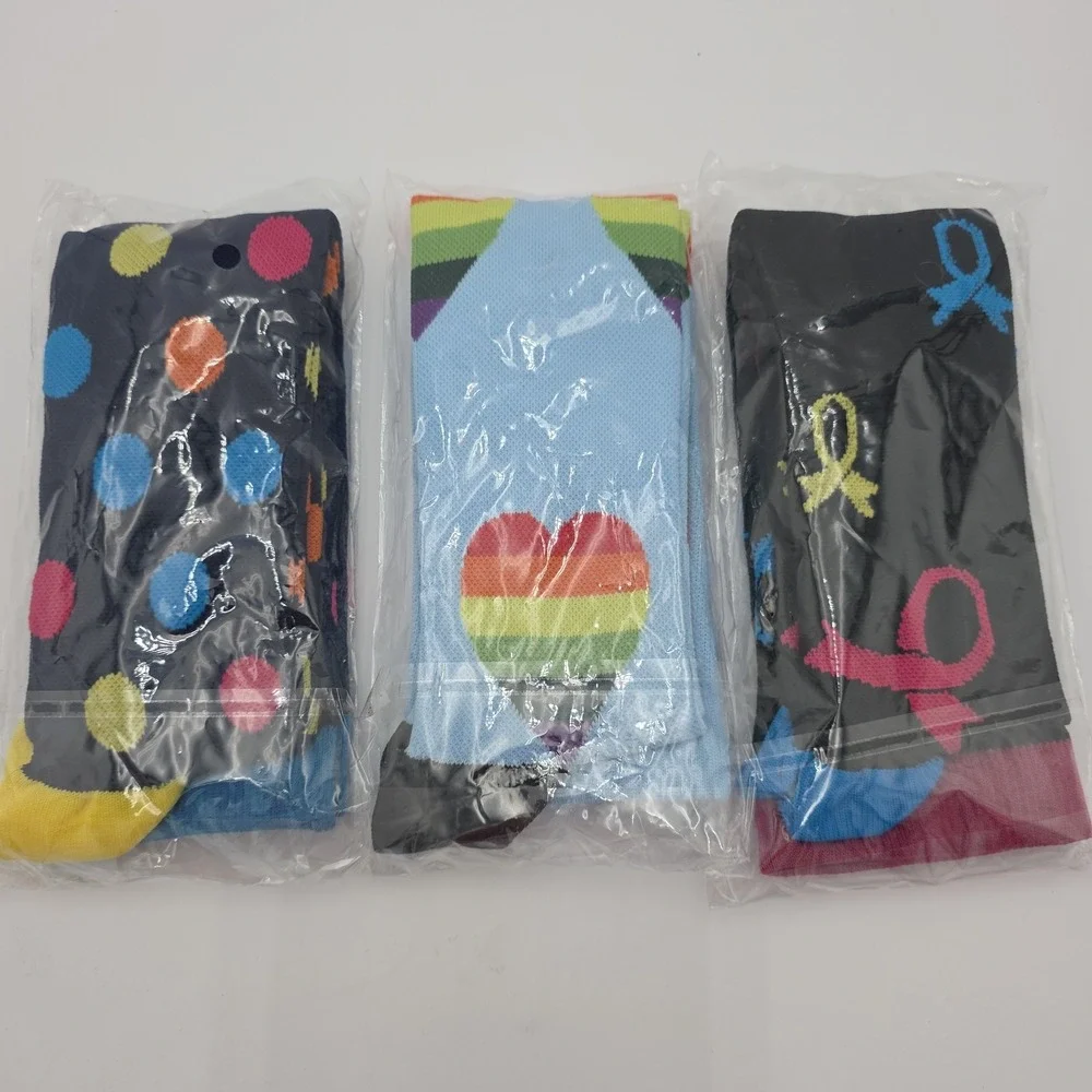 3 Pair S/M Adult Knee High Compression Socks Multicolor Polka Dot, Heart, Ribbon